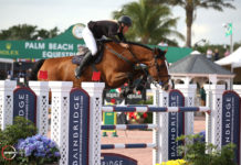Kristen Vanderveen hace el trabajo en el FEI 5* $35,000 Douglas Elliman 1.45m Classic