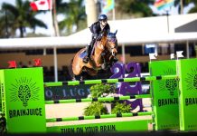 Luis Fernando Larrazabal de Venezuela con la victoria del $32,000 FEI 5* Dodd Technologies 1.45m en Wellington.