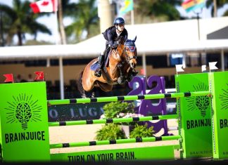 Luis Fernando Larrazabal de Venezuela con la victoria del $32,000 FEI 5* Dodd Technologies 1.45m en Wellington.